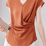 Elegant V-neck Waist-tight Irregular Short Sleeve Blouse