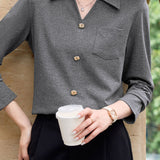 Elegant Commuter Lapel Half-Placket Knit T-Shirt