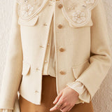 Elegant Round Neck Open-Front Short Double-Faced Wool Coat - liwisi