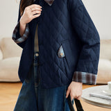 Casual Plaid Spliced Diamond‑Quilted Jacket