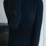 Casual Wavy‑Edge Hollow‑Out Ribbed Mock Neck Knit Top