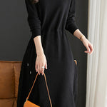 Off Neck Drawstring Flare Knit Dress - 3 Colors Available - liwisi