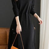Off Neck Drawstring Flare Knit Dress - 3 Colors Available - liwisi
