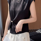 Elegant Pearl Pin-tuck Asymmetric Crinkled Blouse