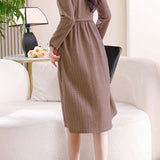 Exquisite Commuter Ruffled Crew Neck Long-Sleeve Dress With Drawstring Waist