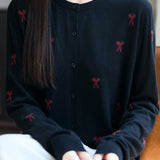 Casual Knit Cardigan With Bow Pattern