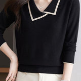 Contrast color hollow - out knitted sweater