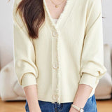 Casual Batwing Sleeve Fringed Knit Cardigan