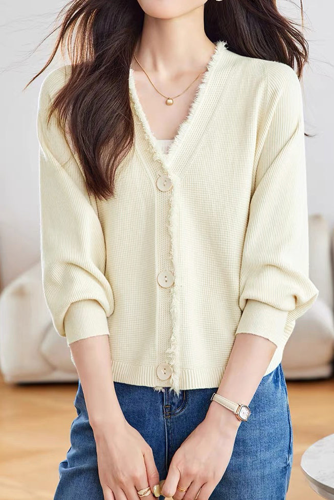 Casual Batwing Sleeve Fringed Knit Cardigan