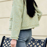 French Elegant Crew Neck Tweed Woven Long Sleeve Jacket