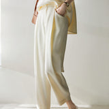 Two-Piece Set: Effortless V-Neck Drop Shoulder T-Shirt + Side Pocket Long Slacks Pants