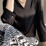 V-Neck Front Tuck Satin Blouse - 5 Colors Available