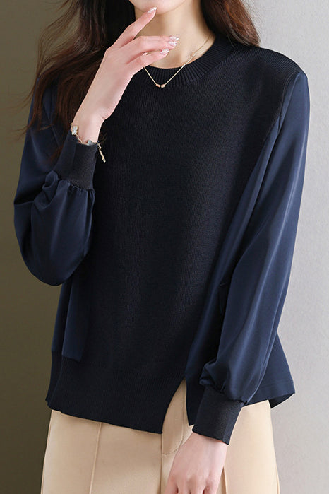 異素材サイドスリット片フラップ装飾ニット　5色入 - liwisi