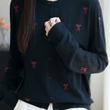 Casual Knit Cardigan With Bow Pattern