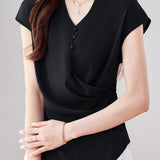 Elegant V-neck Waist-tight Irregular Short Sleeve Blouse