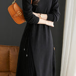 Off Neck Drawstring Flare Knit Dress - 3 Colors Available - liwisi