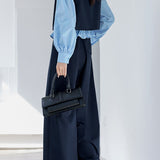 Elegant Commuter Crew Neck Color‑Block Spliced Top Wide‑Leg Pants Set