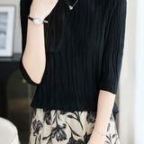 Casual Floral Embossed Vertical Stripe Crew Neck Knit Top