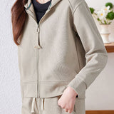 Casual Two‑Piece Set: Hooded Zip‑Up Long‑Sleeve Top & Drawstring Pants