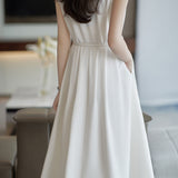 Skipper Collar Buckle Belted Flare Dress with Lining - 2 Colors Available
