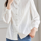 Elegant Vertical Embroidery Hollow Out Shirt