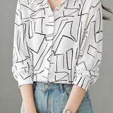 Elegant Commuter Lapel Long‑Sleeve Shirt With Abstract Line Print