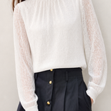 Exquisite Commuter Ruffled Mock Neck Lace Long-Sleeve Blouse