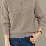 Casual Half‑Zip Stand Collar 3D Texture Knit Sweater