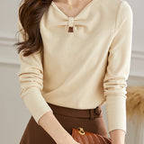 Front Ribbon Cut-Out Design Long Sleeve T-Shirt - 4 Colors Available