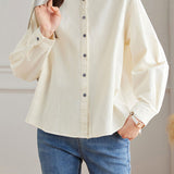 Exquisite Commuter Small Lapel Long‑Sleeve Embroidered Blouse