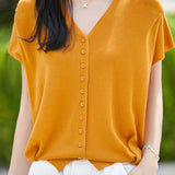 Gentle Elegant V-neck Button Knit Top