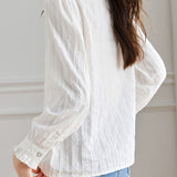 Elegant Vertical Embroidery Hollow Out Shirt