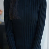 Casual Wavy‑Edge Hollow‑Out Ribbed Mock Neck Knit Top
