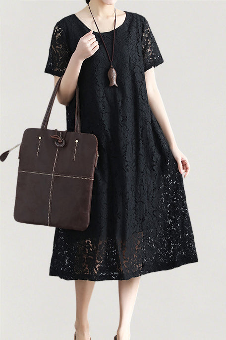 Versatile Loose-Fit Lace Dress - liwisi