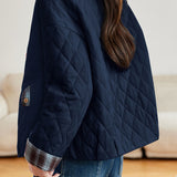 Casual Plaid Spliced Diamond‑Quilted Jacket