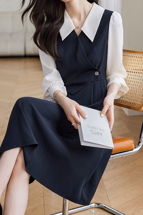 Office Style Skipper Collar Long Flare Dress – liwisi