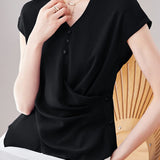 Elegant V-neck Waist-tight Irregular Short Sleeve Blouse