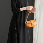 Off Neck Drawstring Flare Knit Dress - 3 Colors Available - liwisi