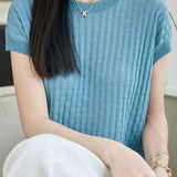 Elegant Commuter Crew Neck Lyocell Tencel Flutter Sleeve T-Shirt