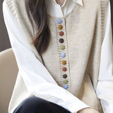 Colorful Button Round Neck Knitted Vest
