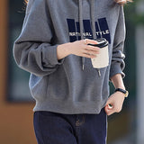 Casual Hooded Drawstring Letter Drop‑Shoulder Long‑Sleeve Sweatshirt