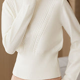 Simple Retro High-Waisted Slim-Fit Cable-Knit Round-Neck Long-Sleeve Sweater