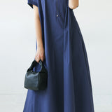 Round Neck Rib Hem Maxi Flare Dress - 3 Colors Available