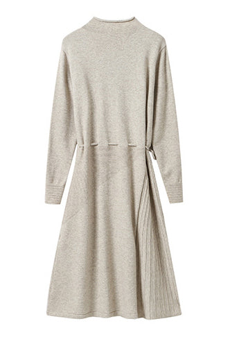 Off Neck Drawstring Flare Knit Dress - 3 Colors Available - liwisi