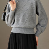 Elegant Commuter Crew Neck Beaded Long Sleeve Knit Top