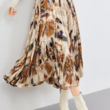 Early Autumn Versatile Pleated Floral Skirt - liwisi