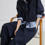 Casual Vacation Lapel Fake Two-Piece Long Sleeve Jacket & High Waist Wide Leg Pants Set