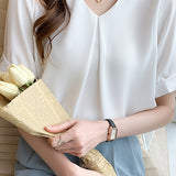 V-Neck Front Tuck-In Short Sleeve Blouse - 2 Colors Available