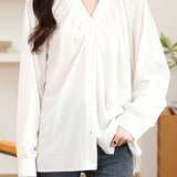 Early Autumn Stylish Ruched V-Neck Shirt - liwisi