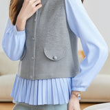 Exquisite Elegant Pleated Color-Blocked Knit Top